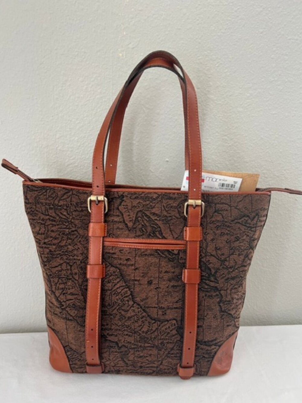 Patricia Nash Map Print Leather Trim Tote Bag Brown